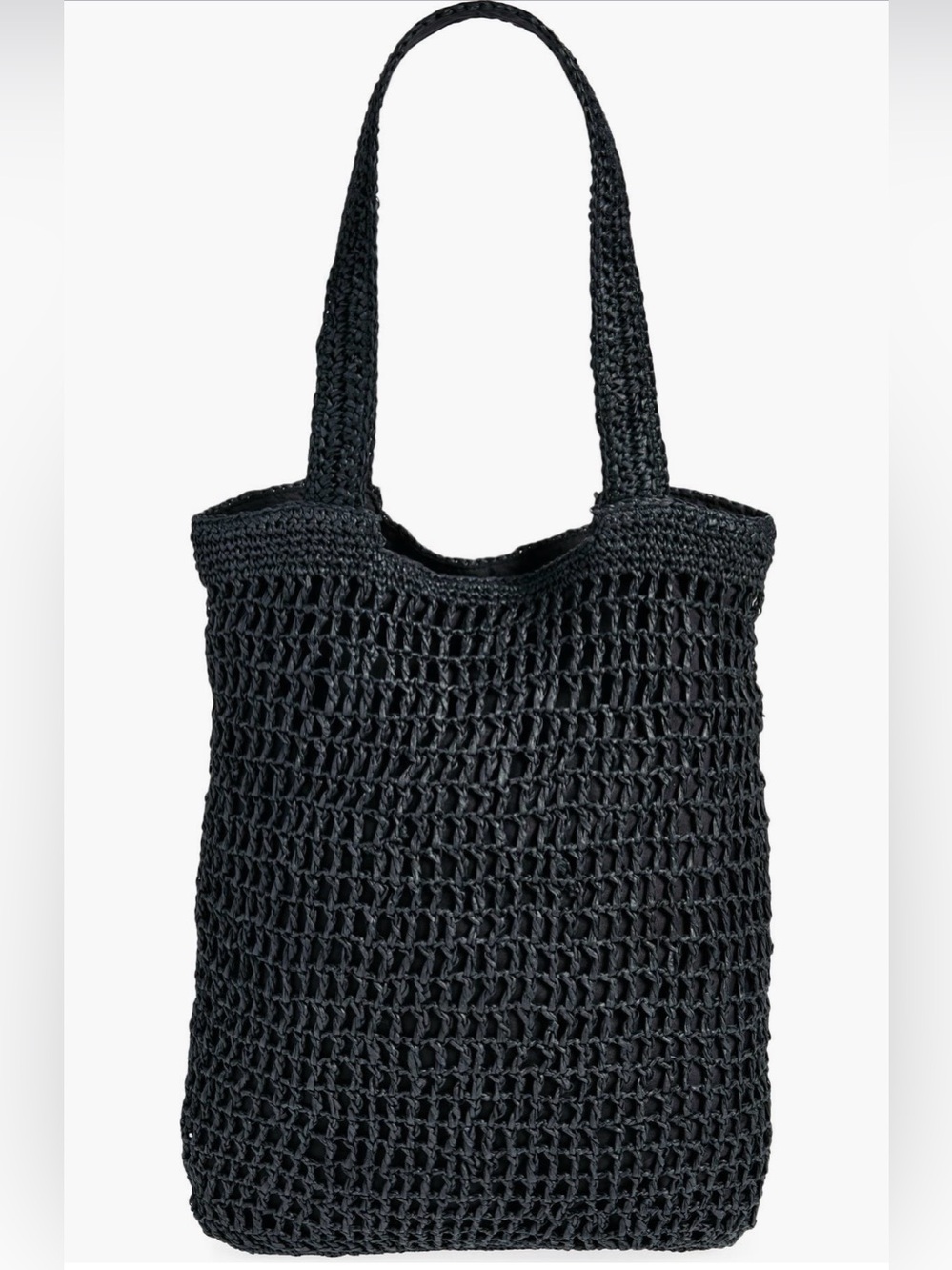 Collection XIIX Black Crochet Straw Tote Bag